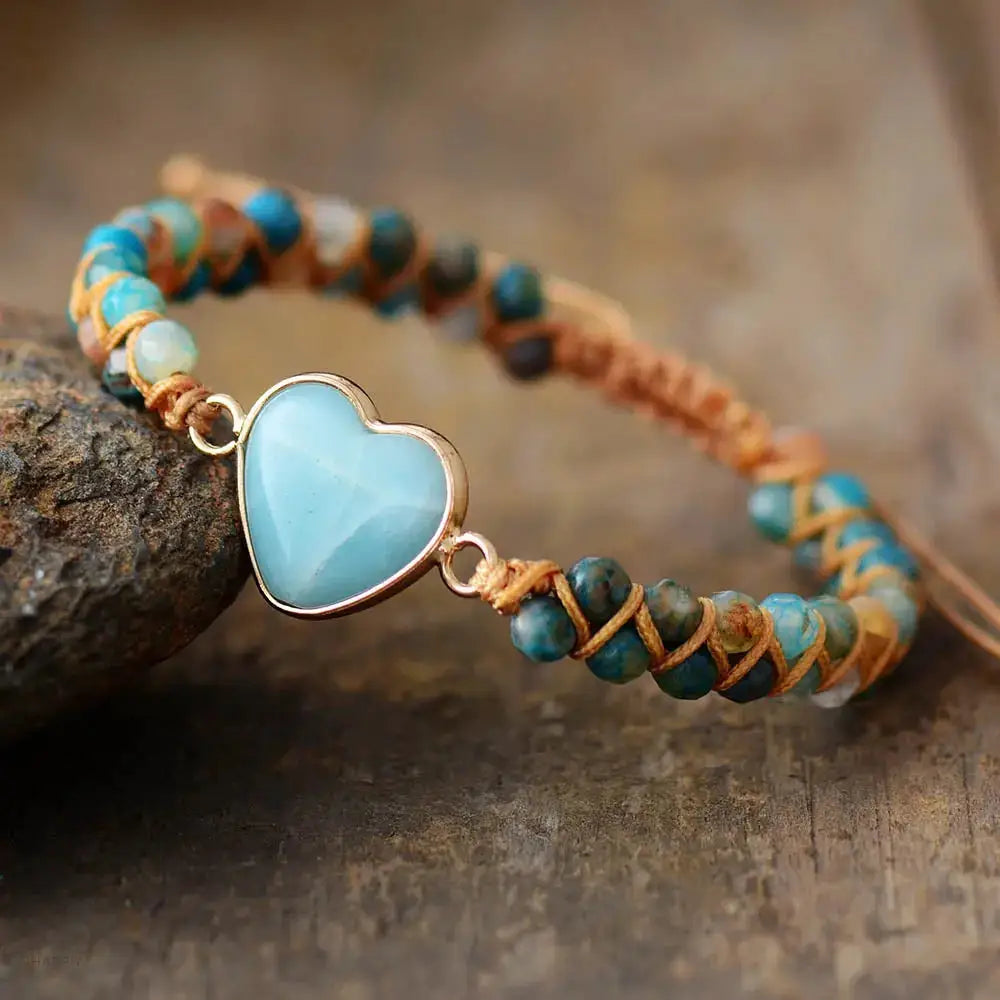 Amazonite Heart Charm Macrame Bracelet