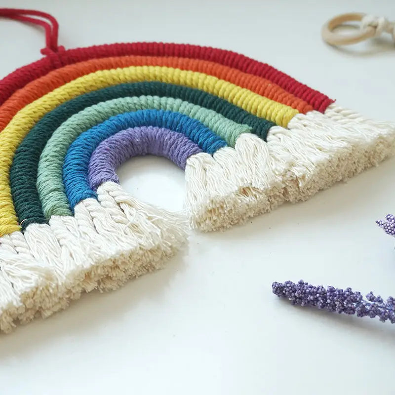 Nursery Macrame Wall Hanging Rainbow Pendant