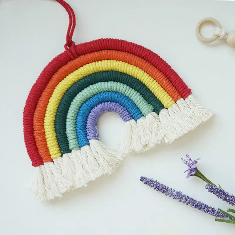 Nursery Macrame Wall Hanging Rainbow Pendant