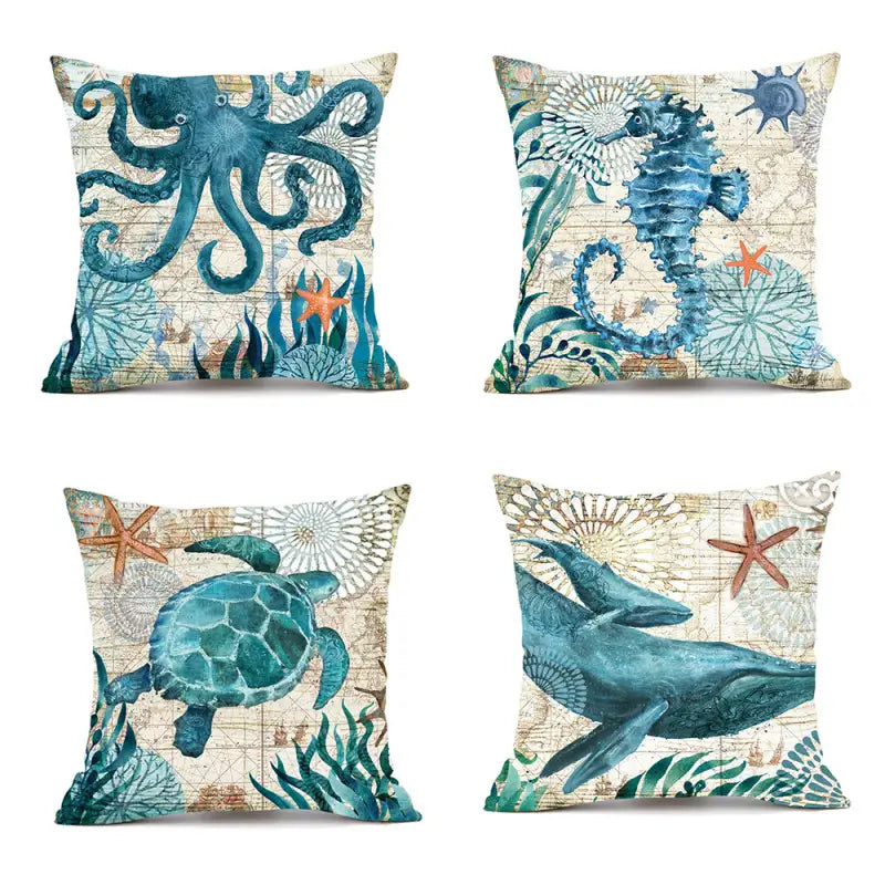 Set of 4 Marine Life Cushion Covers