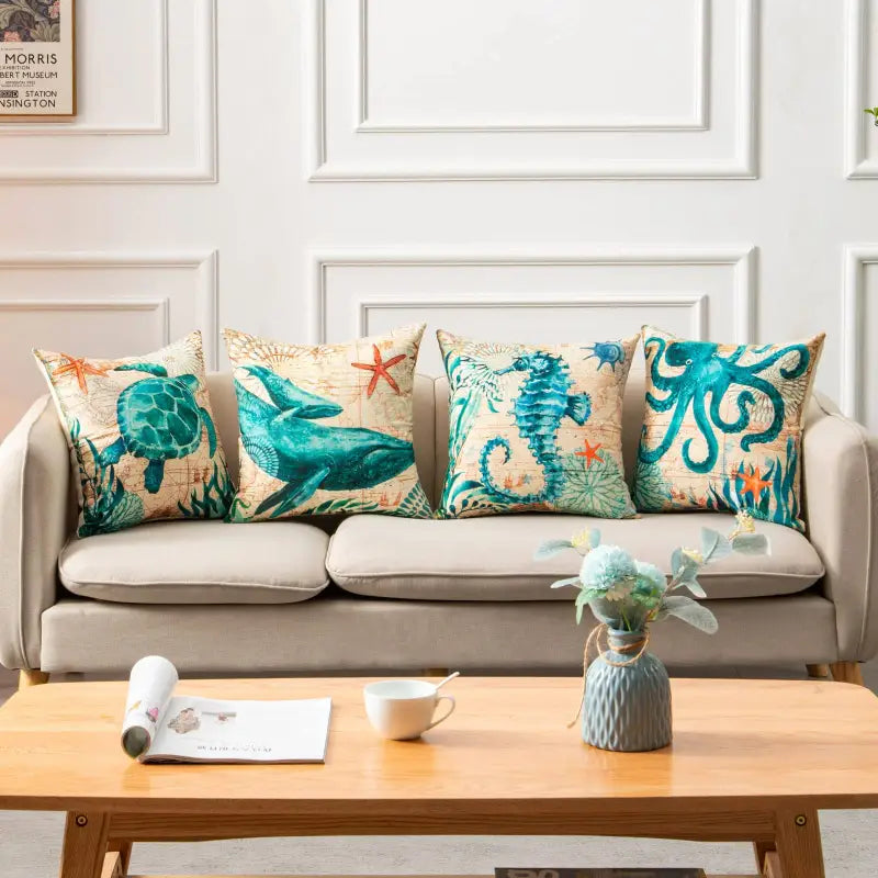 Set of 4 Marine Life Cushion Covers