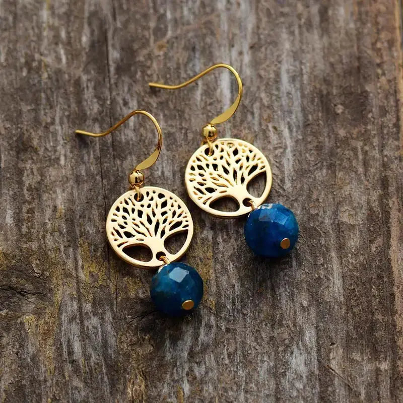 Blue Apatite Tree of Life Earrings