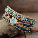 Blue Heart Opal Leather  Bracelet