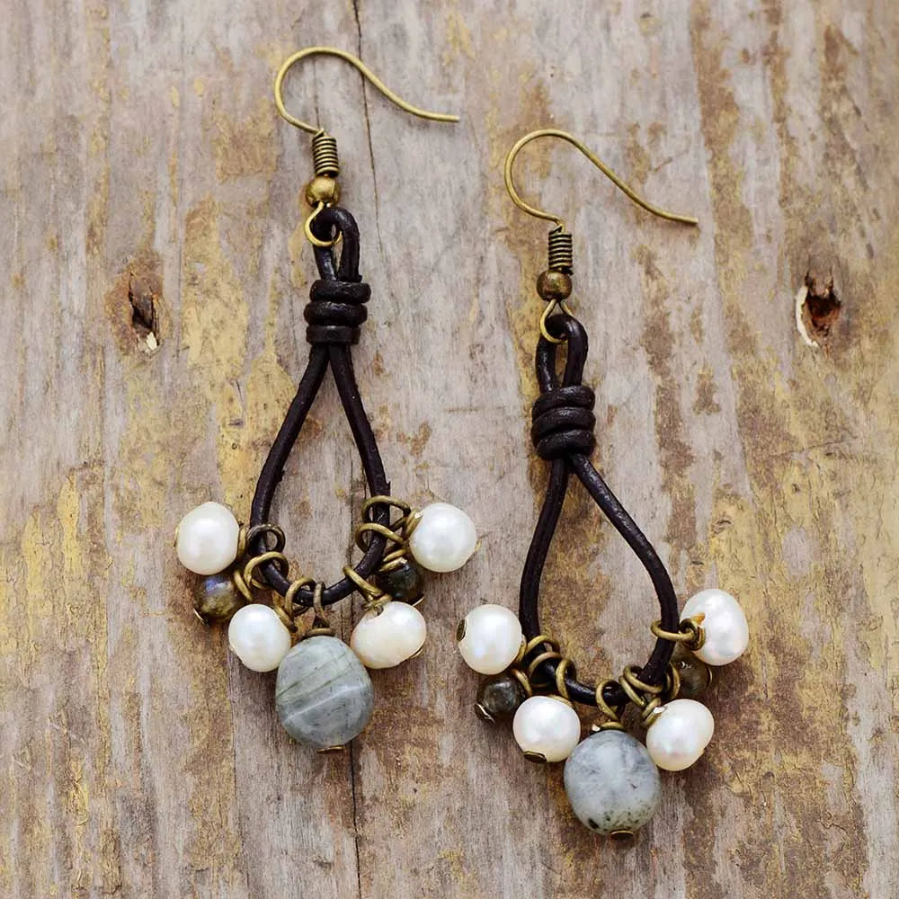 Vintage  Pearl Labradorite  Earrings