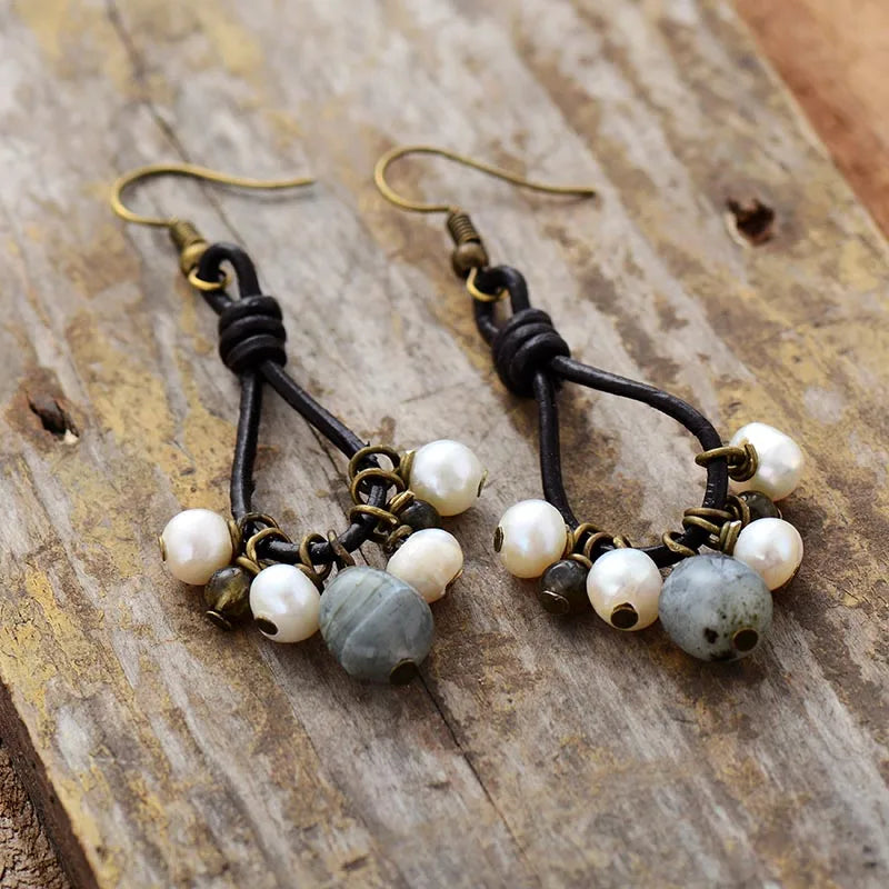 Vintage  Pearl Labradorite  Earrings