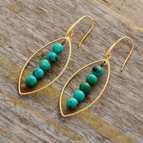 Gold Leaf Turquoise Dangle Earrings