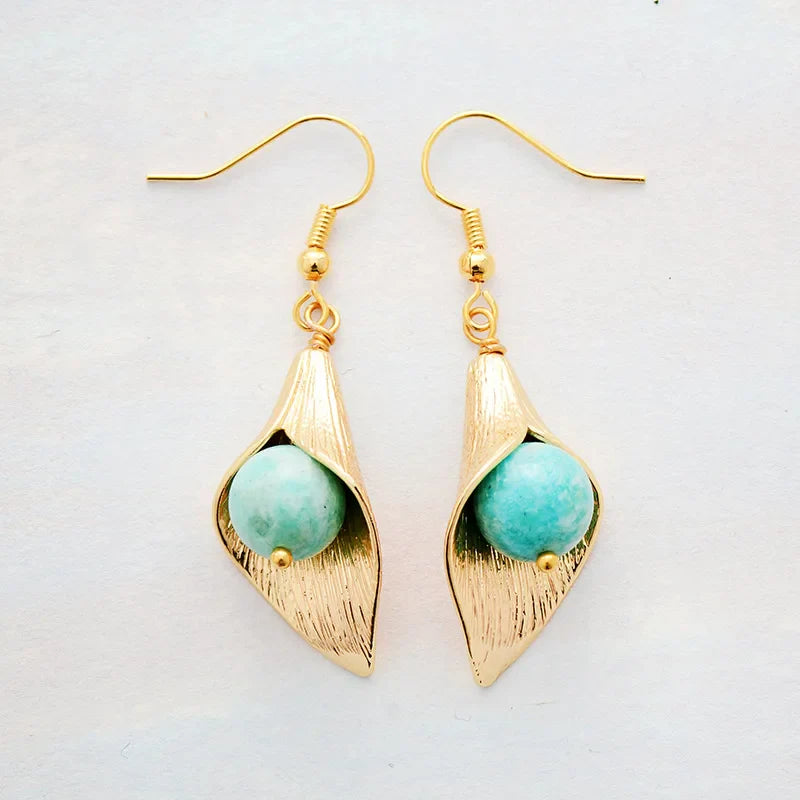 Gold Flower Amazonite  Earrings