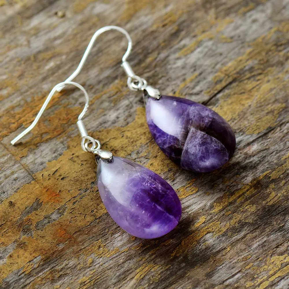 Amethyst Dangle Earrings- Purple