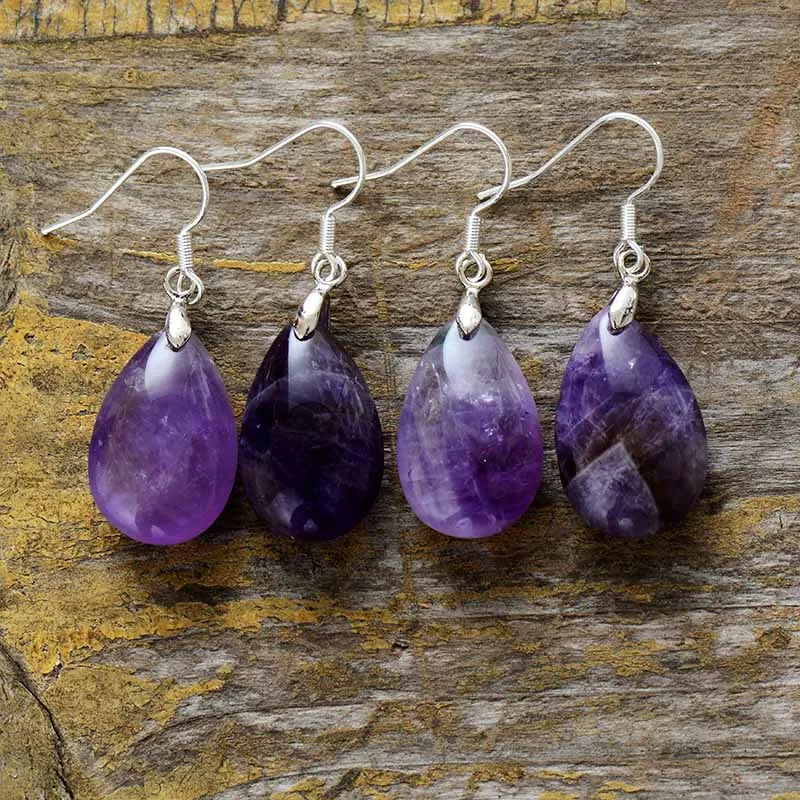 Amethyst Dangle Earrings- Purple