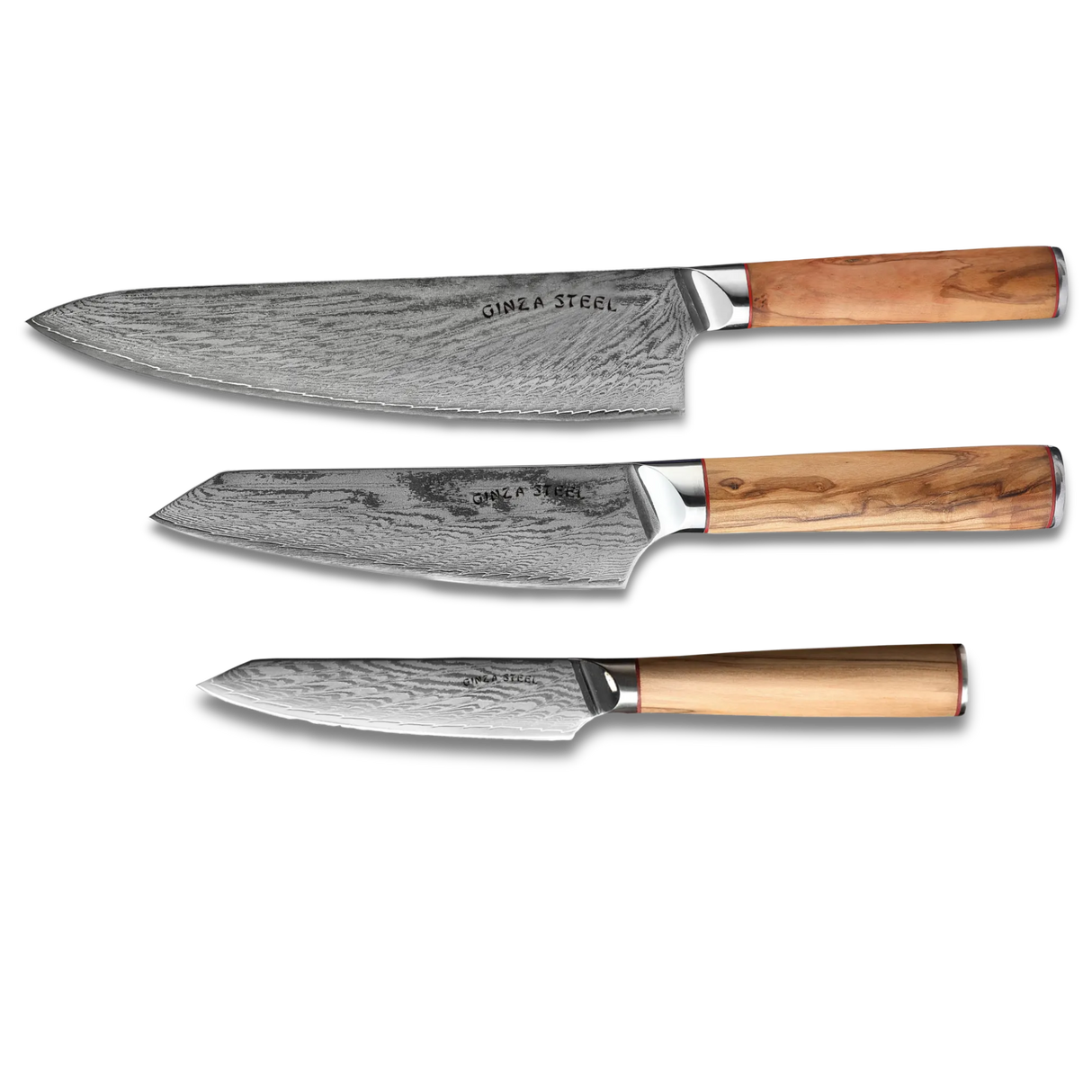 MIA THREE | Essential THREE Piece Chef Knife Set | AUS10 Damascus Steel