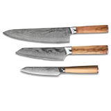 MIA THREE | Essential THREE Piece Chef Knife Set | AUS10 Damascus Steel