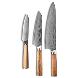 MIA THREE | Essential THREE Piece Chef Knife Set | AUS10 Damascus Steel