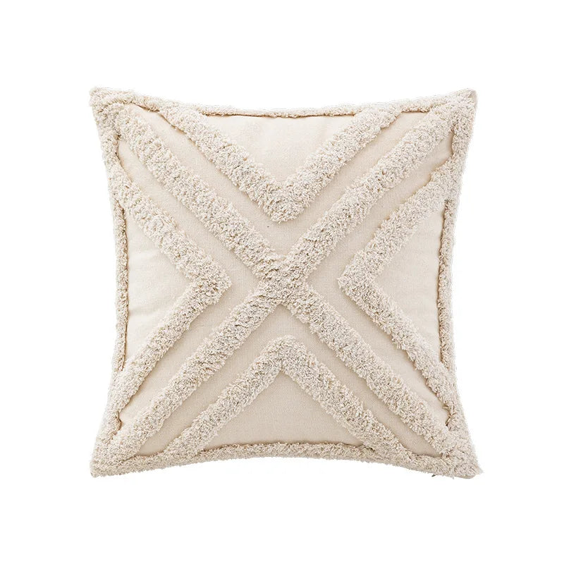 Tasseled Tufted Cushion Cover Natural