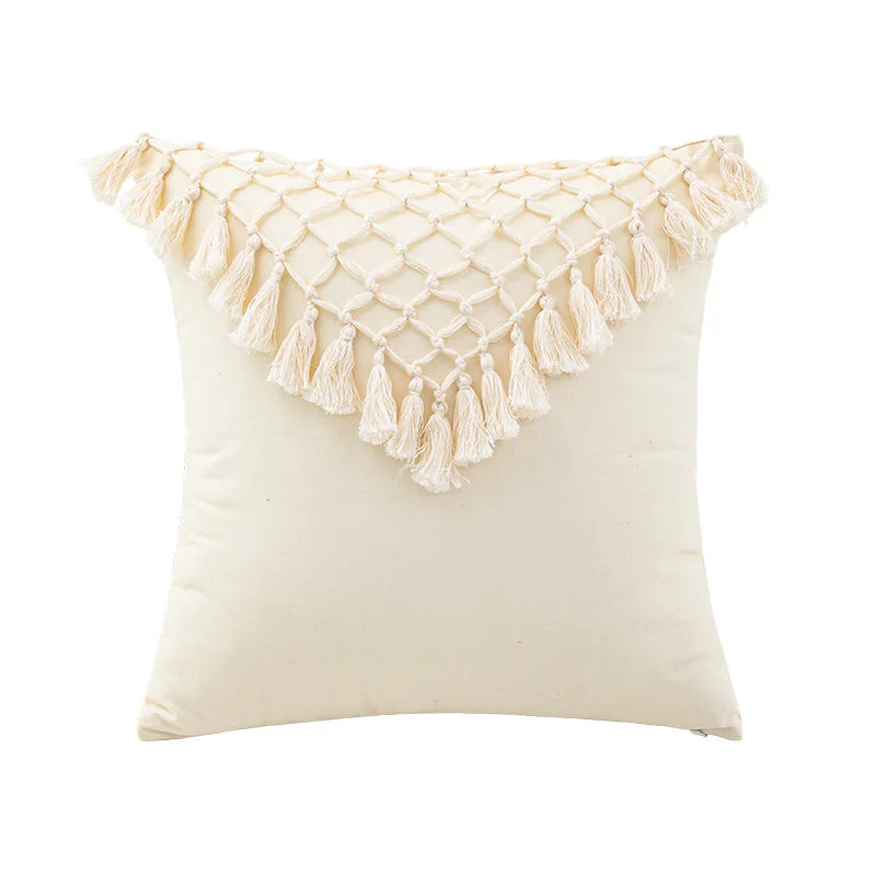 Tasseled Tufted Cushion Cover Natural