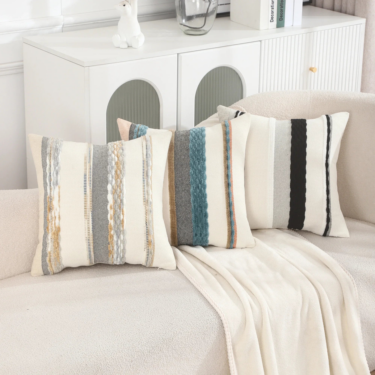 Boho Striped Chenille Throw Pillowcases