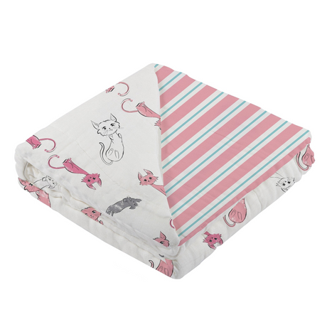 Playful Kitty and Candy Stripe Bamboo Muslin Newcastle Blanket