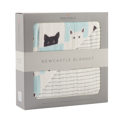 Peek-A-Boo Cats and Pencil Stripe Bamboo Muslin Newcastle Blanket