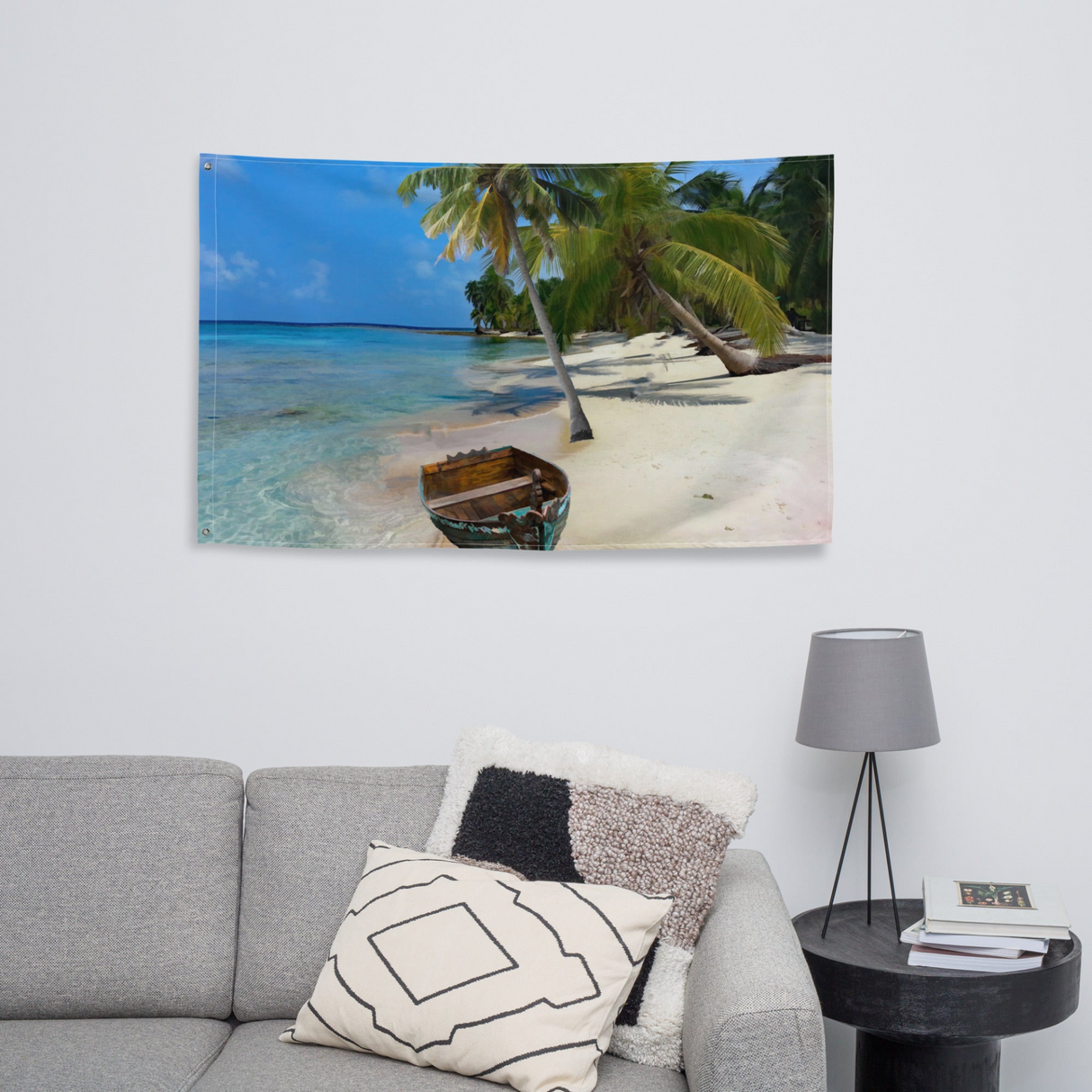 Coconut Trees Ocean Painting Flag Tapestry