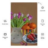 Flower Plate Still Life Painting Flag Tapestry