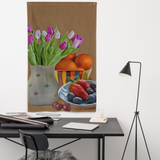 Flower Plate Still Life Painting Flag Tapestry