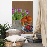 Flower Plate Still Life Painting Flag Tapestry