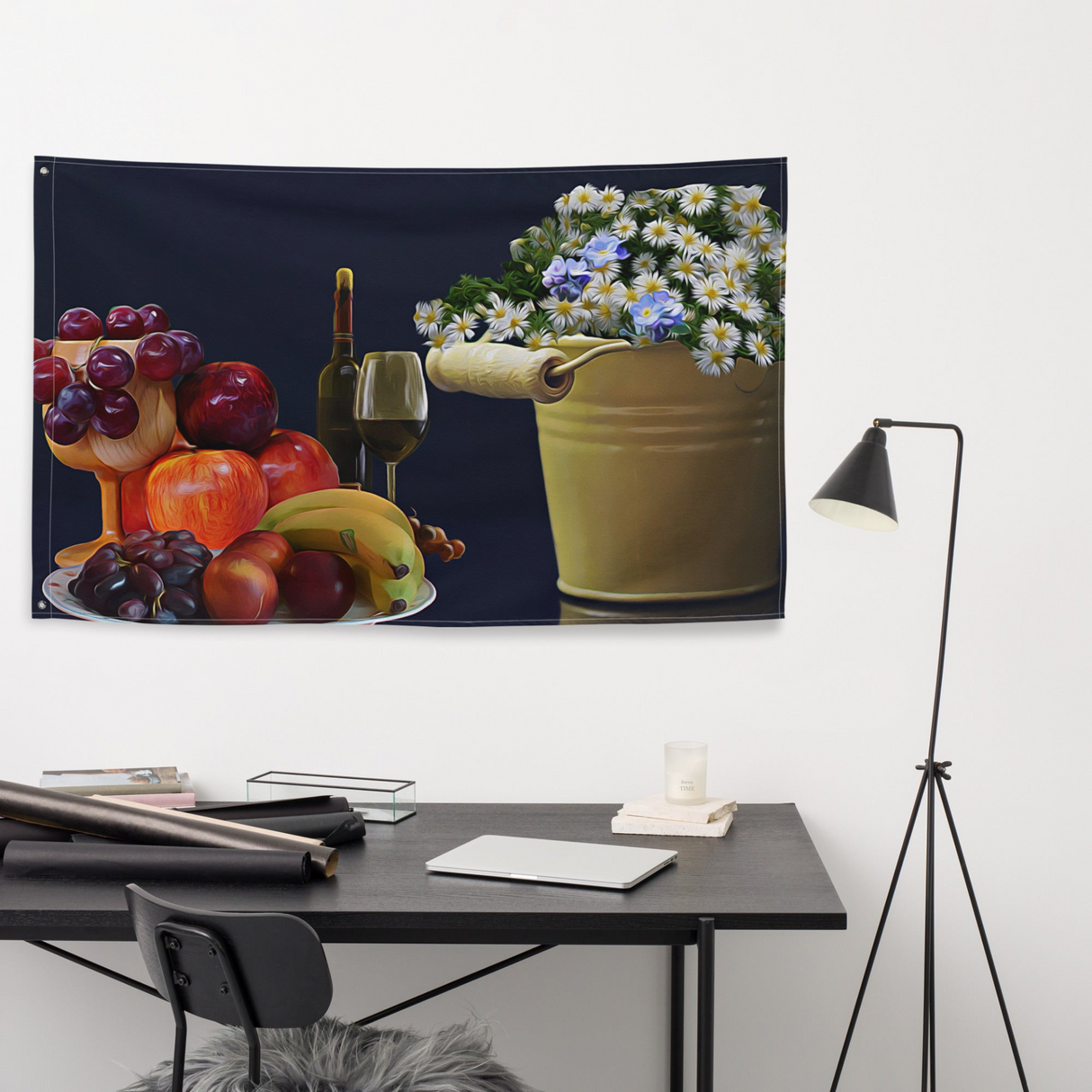 Wine Still Life Painting Flag Tapestry