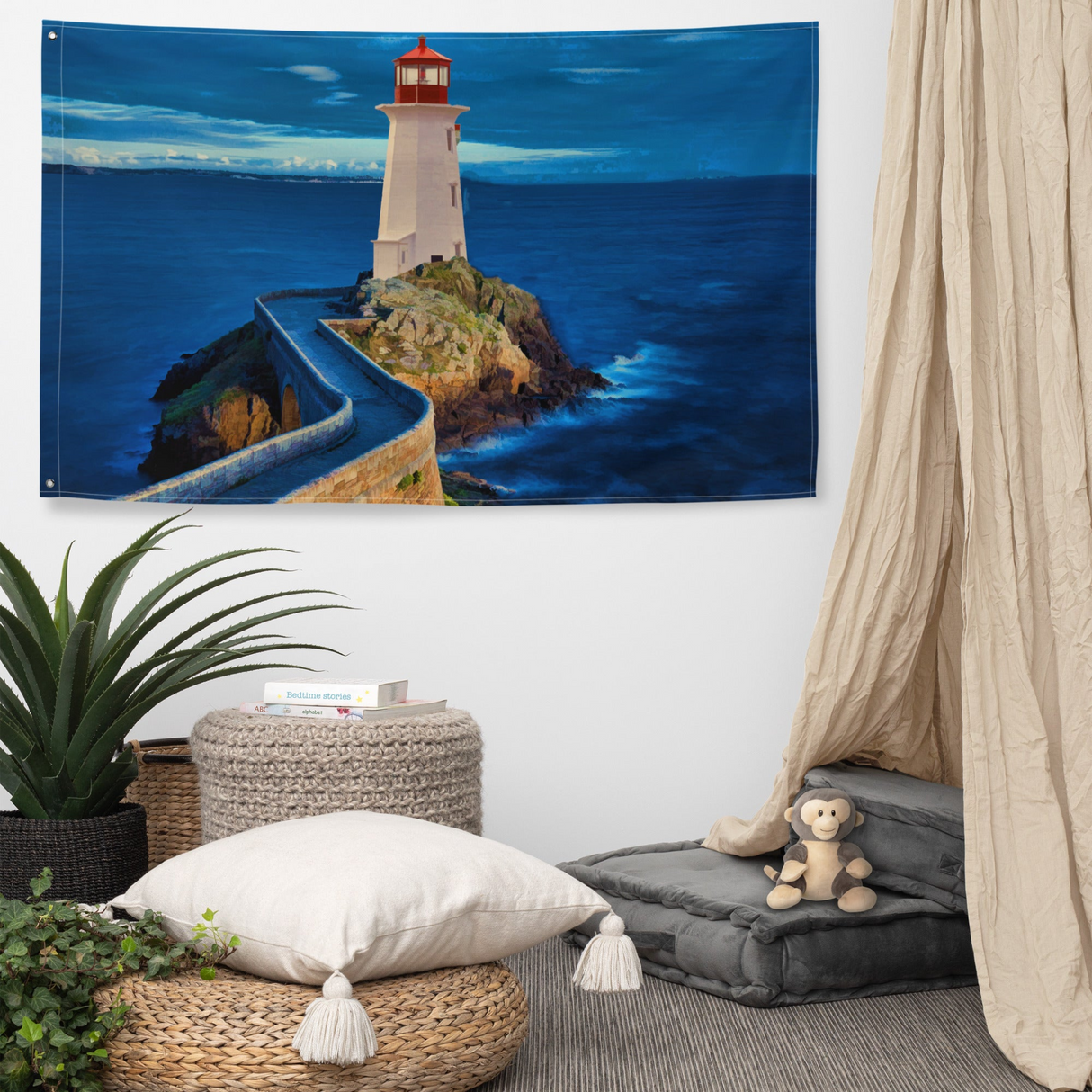 Pathway to Lighthouse Painting Flag Tapestry