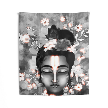 Black And White Krishna Tapestry