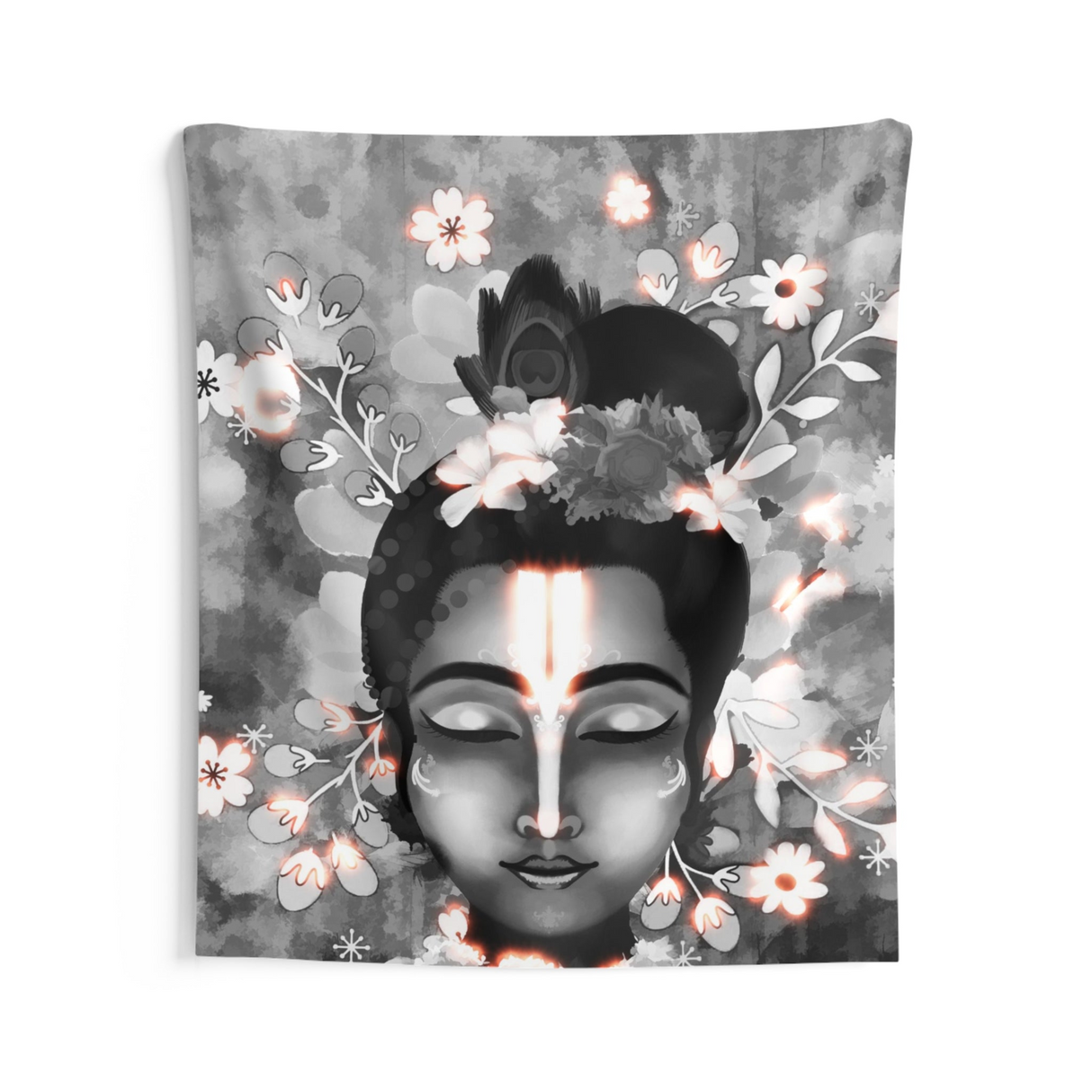 Black And White Krishna Tapestry