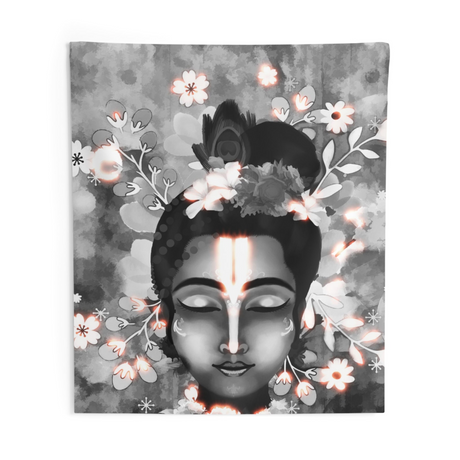 Black And White Krishna Tapestry