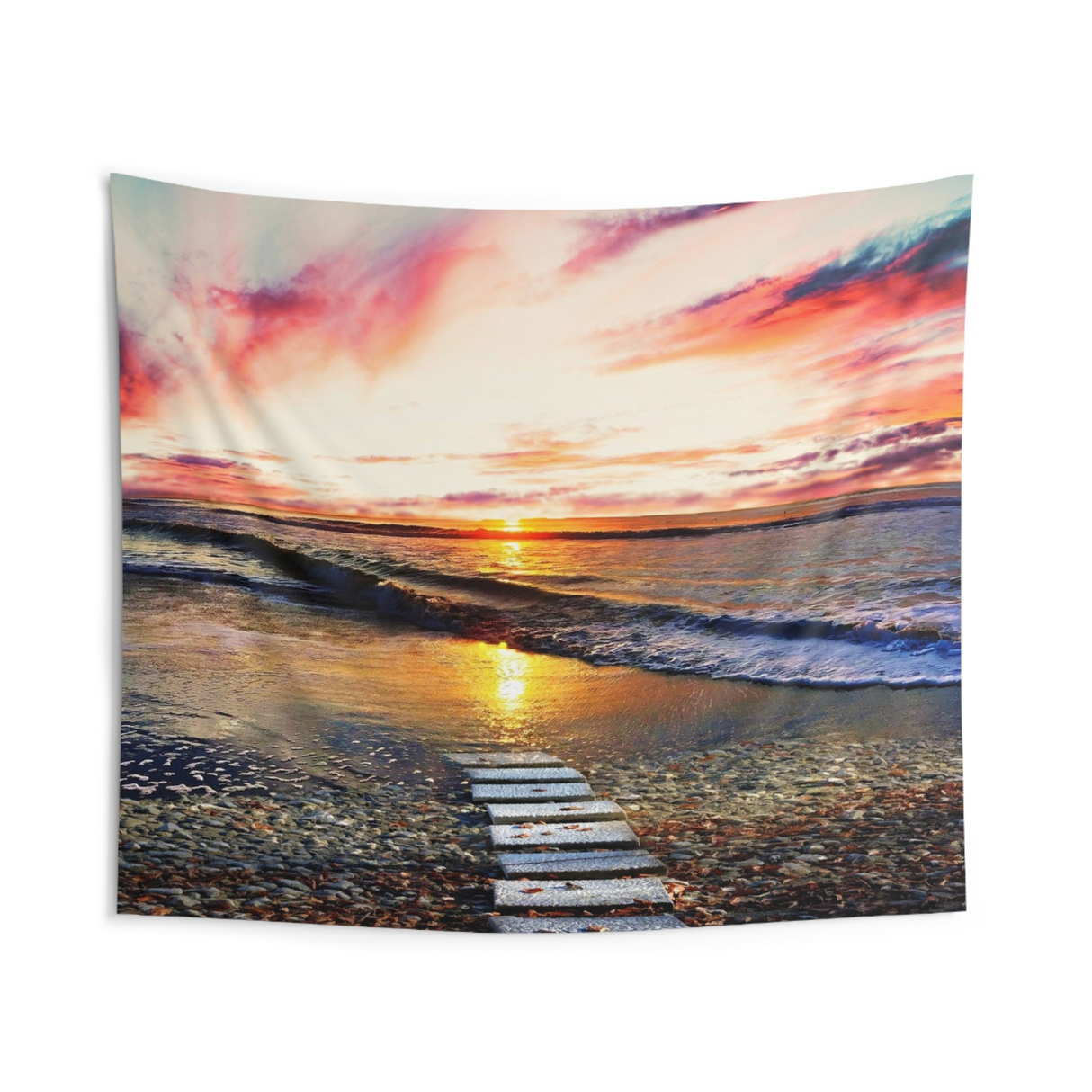 Beach Path Sunrise Tapestry