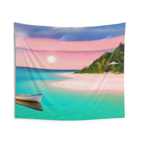 Sun Fishing Boat Painting Tapestry