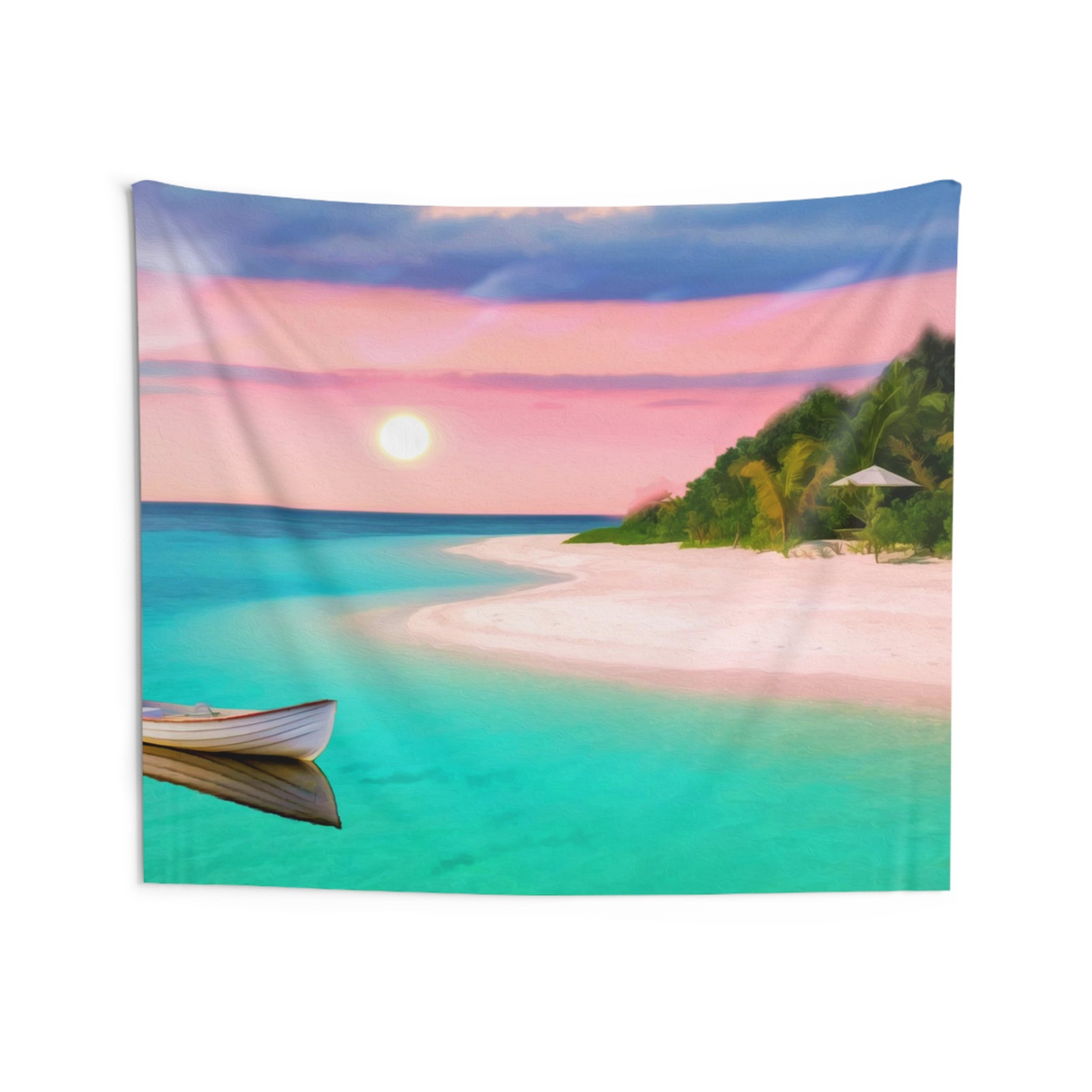 Sun Fishing Boat Painting Tapestry