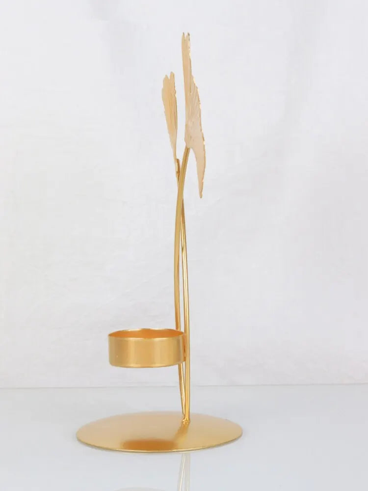 Golden Ginkgo Leaf Candle Holder