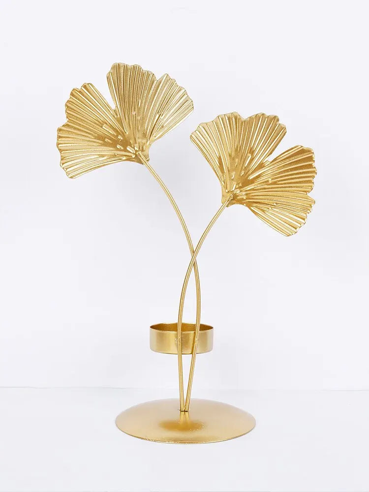 Golden Ginkgo Leaf Candle Holder