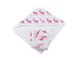 Pink Deer Cotton Hooded Towel and Washcloth Set