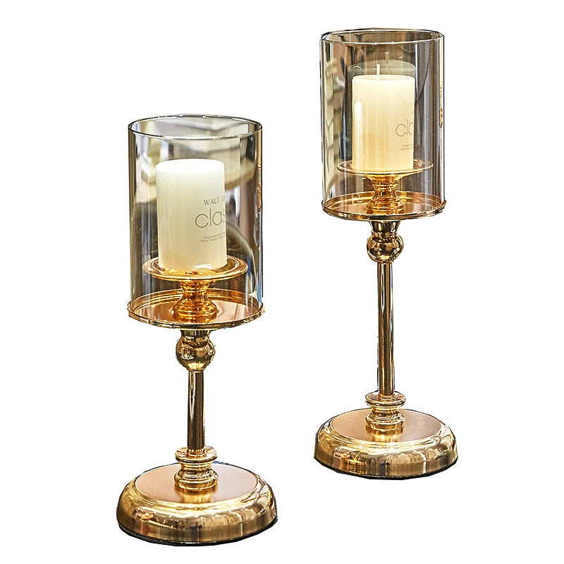 Golden Glass Candle Holders Pillar