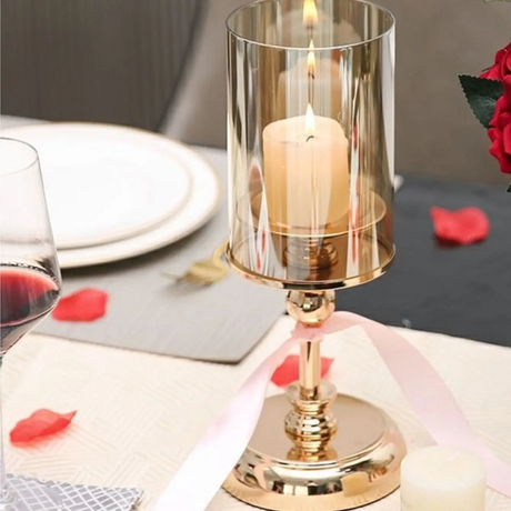 Golden Glass Candle Holders Pillar