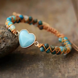 Amazonite Heart Charm Macrame Bracelet