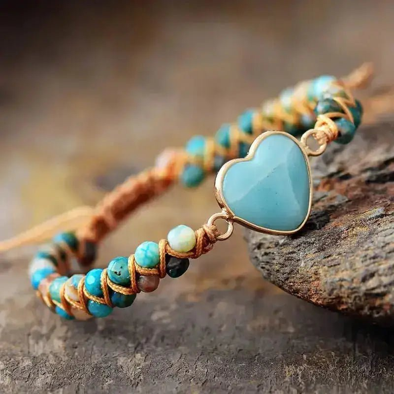 Amazonite Heart Charm Macrame Bracelet