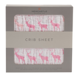 Pink Deer Cotton Muslin Crib Sheet