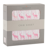 Pink Deer Cotton Muslin Crib Sheet