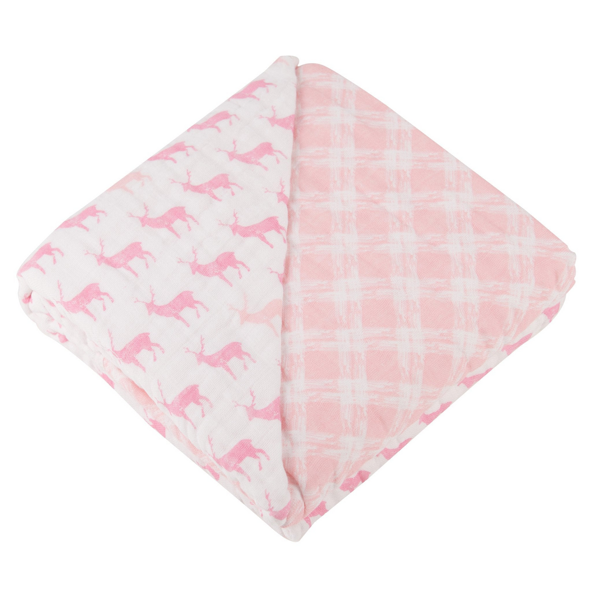 Pink Deer and Primrose Pink Plaid Cotton Muslin Newcastle Blanket