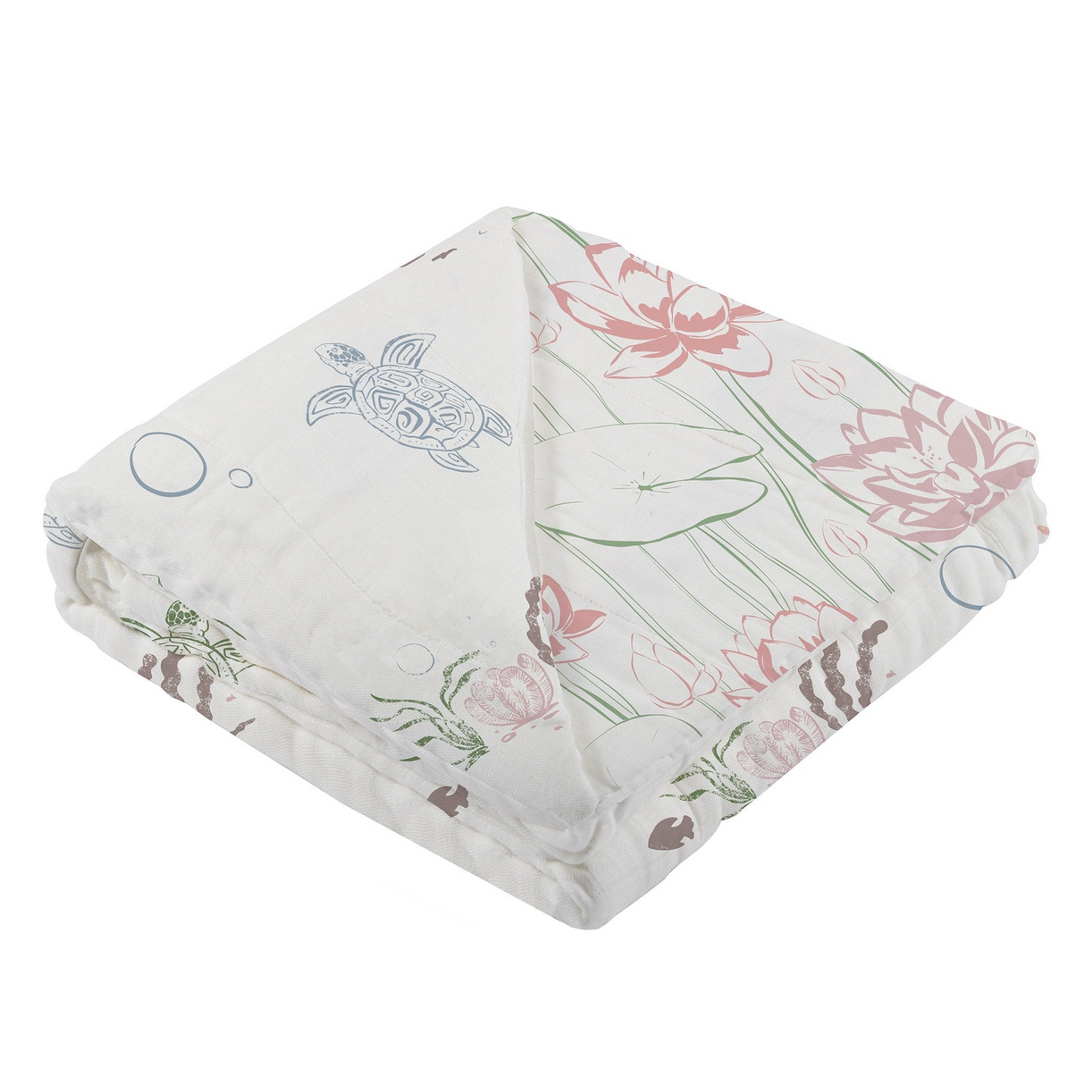 Turtles and Water Lily Bamboo Muslin Newcastle Blanket