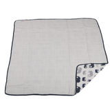 Blue Elephant and Spotted Wave Cotton Muslin Newcastle Blanket