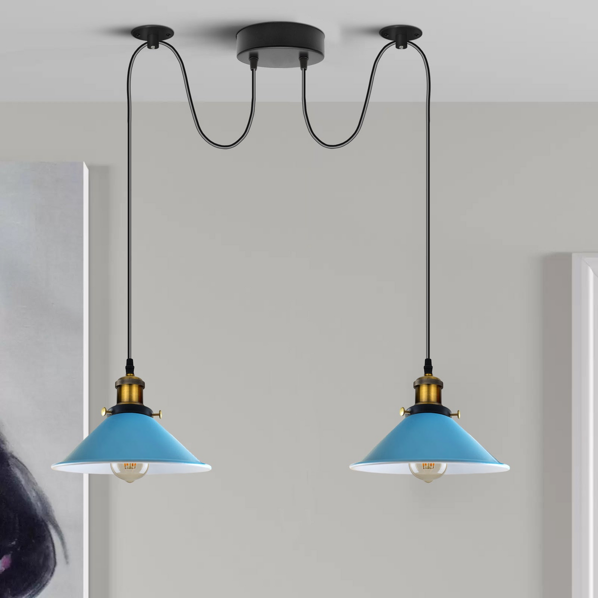 Blue 2 Way Retro Industrial Ceiling E27 Hanging Lamp Pendant Light~3501