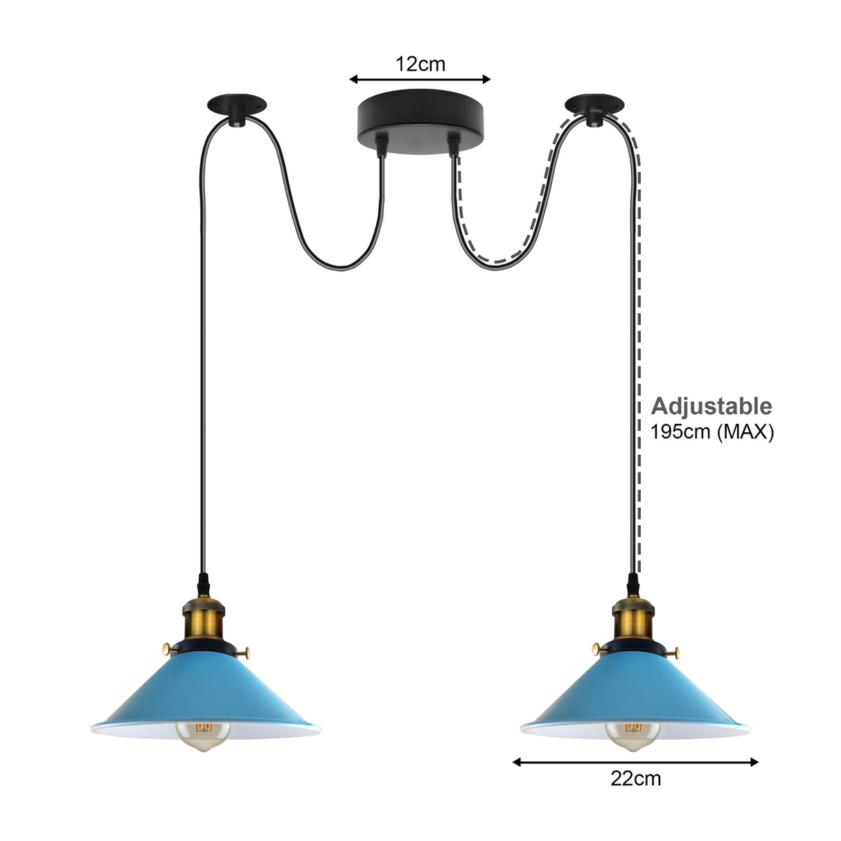 Blue 2 Way Retro Industrial Ceiling E27 Hanging Lamp Pendant Light~3501