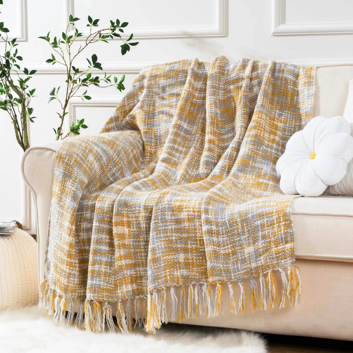 Golden Glow Knit Blanket