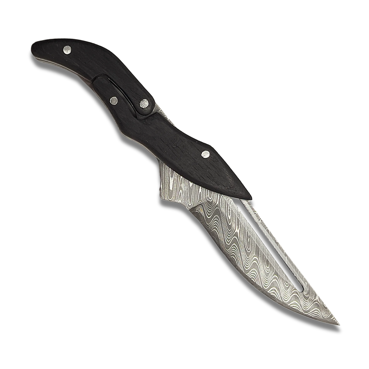 Ginza Steel - X Fold-Stealth Damascus Steel Blade Folding Knife Ebony Handle