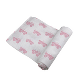 Pink Monster Trucks Bamboo Muslin Swaddle